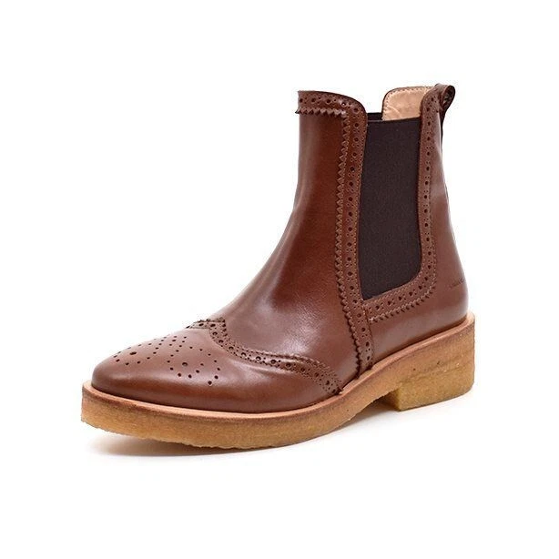 Angulus Chelsea Boot Womens Size UK 7.5 Hole Pattern Elastic Sides Vegan Cognac