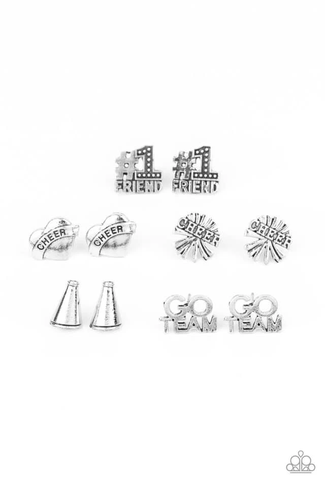Paparazzi Starlet Shimmer Earrings CHEER 5 PACK of silver cheer earrings