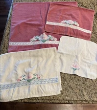 Vintage JcPenney Lot 4 Bath Towels/Wash Cloths/hand  MCM Pink Floral Retro Boho