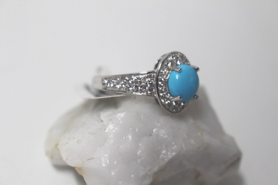 Turquoise Ring Arizona Sleeping Beauty, Cambodian Zircon Sz 8 TGW
