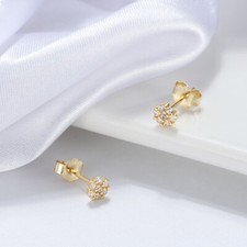 14ct Yellow Gold on Silver CZ Round Cluster Pave Set Stud Earrings