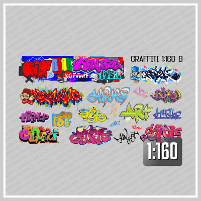 Waterslide Decal 1:160 N - Dekor Graffiti & Tags Set B - Modellbahn Modellauto