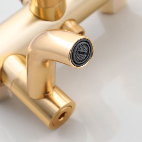 Gold Bathroom Shower Faucet Set Round Rainfall Shower Heads Mixer Wall Mount Tap - Picture 4 of 19
