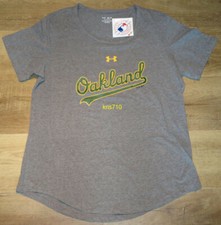 Under Armour Oakland A's T-shirt XL Women's Gray Yellow Green Baseball RARE NEW