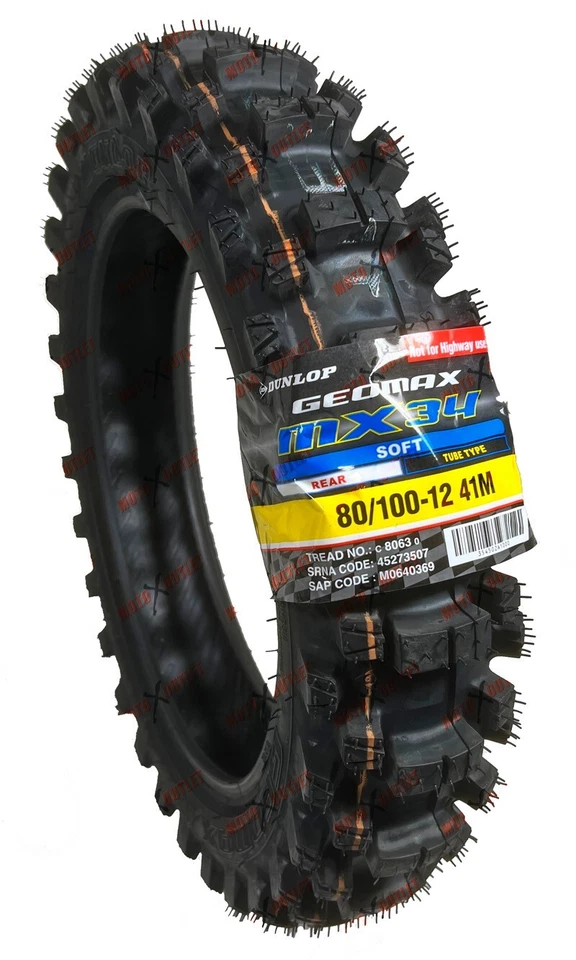 Dunlop MX34 60/100-14 80/100-12 Tire Set Front Rear CRF110 KLX110 TTR110 Tires - Image 3 of 4