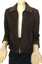 St.john Sport By Marie Grey Suede Studded Jacket Size P
