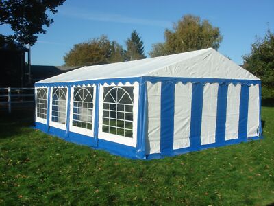 Das Company Partyzelt 4x4 M – Wasserdicht, PVC Plane 560 G/m², Stahlkonstruktion, Weiß-blau, Für Garten & Events