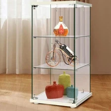 Tempered Glass Display Cabinet 3 Tiers Showcase Storage Cabinet Single Door New