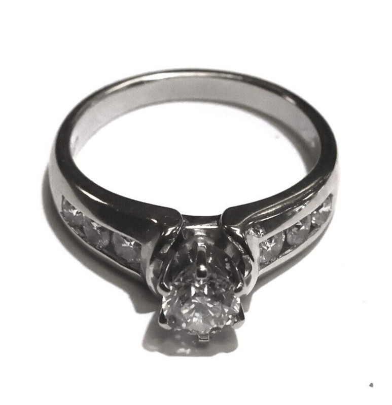 14K White gold round .91ct diamond natural engagement ring 5.2g estate antique
