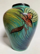 Exceptional Antique 1930s-50s Mexican Polychrome Tonala Vase Bird Paradise Turq!