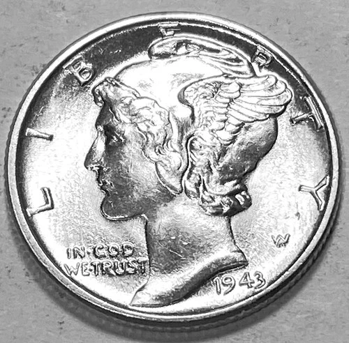 1943 P MERCURY DIME SUPERB GEM BU + FULL BANDS FB No Reserve  *J1887