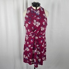 Xhilaration Dress Women's XXL Red Colorful Floral Sleeveless Halter Fit & Flare