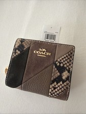 COACH Snap Wallet W/ Patchwork & Snake Print Leather/Suede/Leather