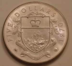 1970 SILVER $5 Five Dollars BAHAMAS Gem BU 1.25 oz  Actual Silver Weight