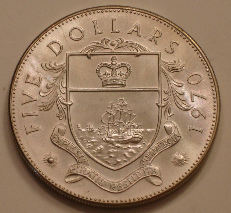 1970 SILVER $5 Five Dollars BAHAMAS Gem BU 1.25 oz  Actual Silver Weight