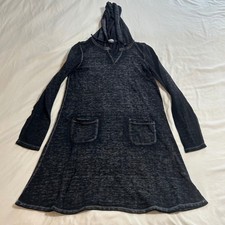 Allison Brittney Gray Burnout Hooded Tunic Dress Long Sleeve Pockets Womens S