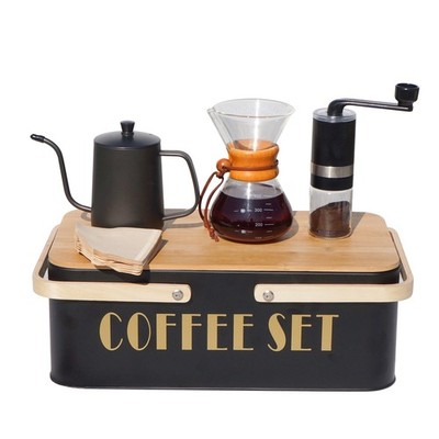 Complete Pour Over Coffee Set Bamboo Lid Storage Box for Travel Camping Home