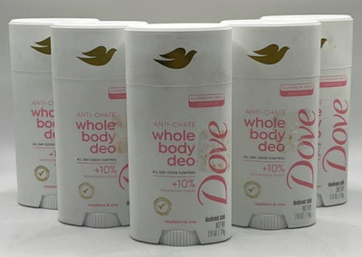 5PK Dove Whole Body Deodorant Stick ~ 2.6 OZ Each ~ Raspberry & Rose ~ READ