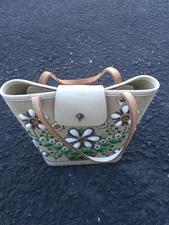 Vintage Purse Handbag 1960s Enid Collins Rhinestones READ Green White Canvas