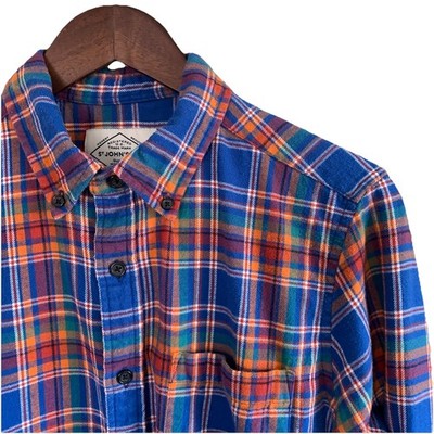 St. John's Bay Classic Fit Flannel Shirt Men s M Blue Plaid Long Sleeve 90s Vibe