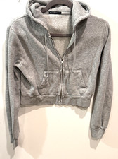 Brandy Melville Heather Gray Full Zip Crop Hooded Sweatshirt Women's One Size