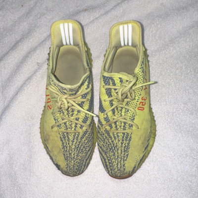 adidas Yeezy Boost 350 V2 Semi Frozen Yellow Low Top Sneakers Yellow Blue Lace  