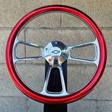 14 Wheel W Metallic Red Half Wrap Chevy Horn Adapter For 69-94 Chevy