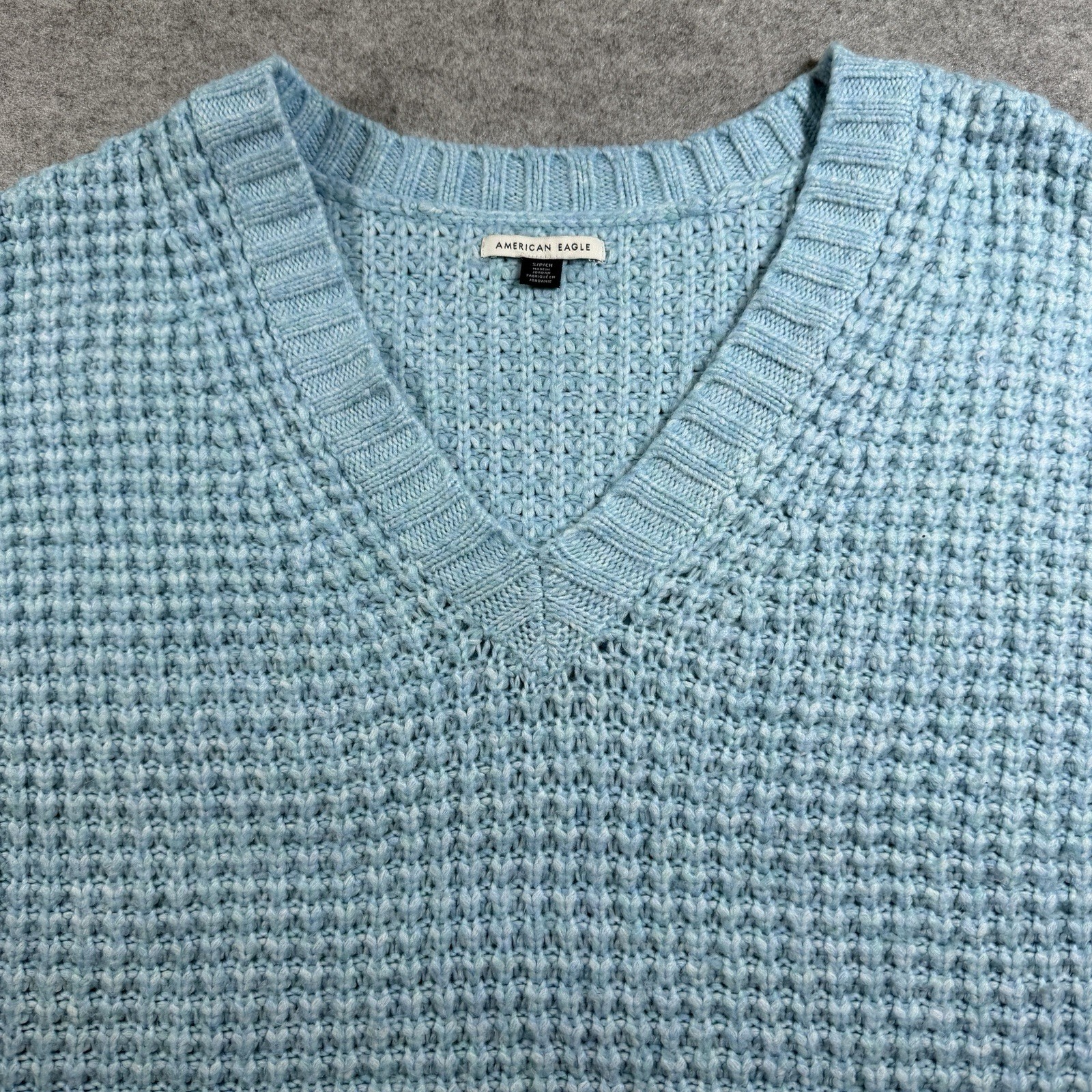 American Eagle Crochet Sweater Womens S Blue V Neck Chunky Knit Drop Shoulder thumbnail 10
