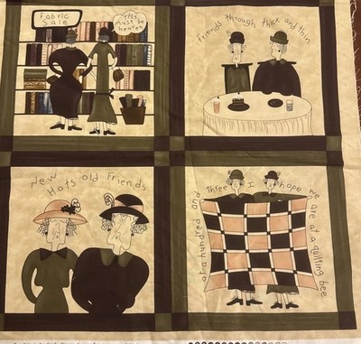 Best Friends Cotton Fabric Panel Olive Purple Sandy Gervais Moda 23'' x 44'' #36