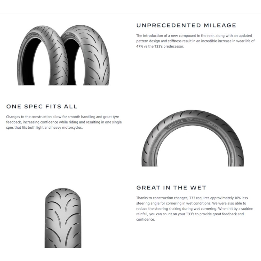 Bridgestone Battlax T33 Pair - 120/70ZR17 58W & 160/60ZR17 69W Motorcycle Tyres