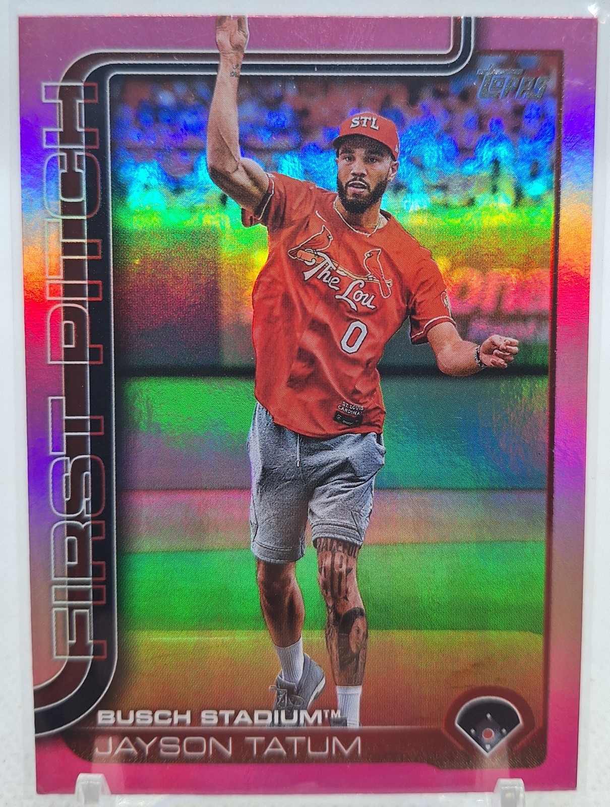 JAYSON TATUM 2025 TOPPS SERIES ONE FIRST PITCH PINK PRISMATIC No.FP-5