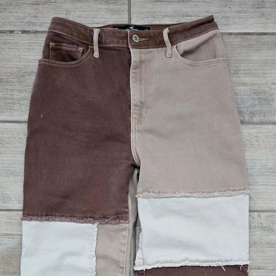 Hollister Patchwork Ultra High Rise Dad Jeans Women's Color Panel Raw Seam 7R - Image 3 of 4