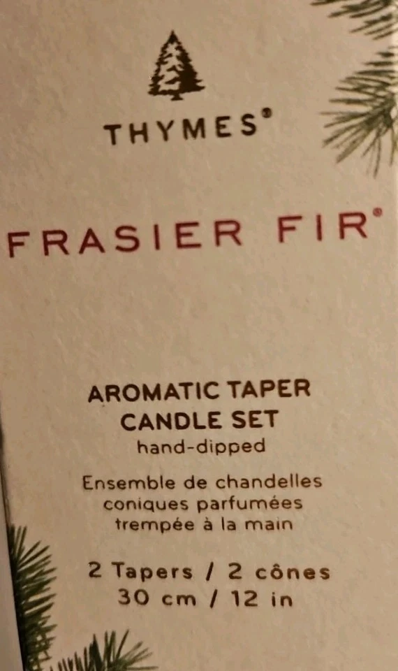 Thymes Frasier Fir 12" Taper Candle Set of 2 NEW in Box  - Image 3 of 4