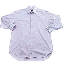 David Donahue Dress Shirt Mens L Purple Plaid Long Sleeve Button Up Business
