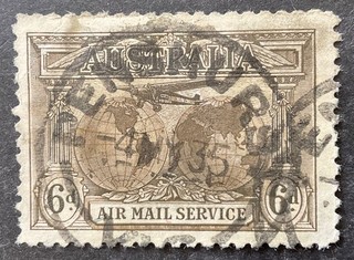 Australia 1931 6d sepia Air stamp with clear cancel