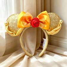 Disney- Parks Belle Beauty & the Beast Minnie Mickey Mouse Ears Bow Headband NWT