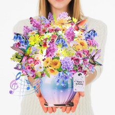 CUISH Pop Up Card with Birthday Music and Lights Life Sized 3D Paper Flower B...