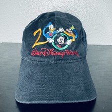 Vintage Walt Disney World 2000 Black Adjustable Hat VTG Mickey Donald Duck Goofy
