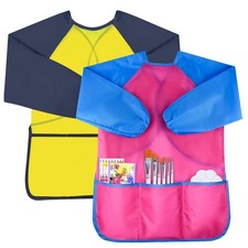2er Set Kinder-Malkittel, langärmelig, Polyester, Gelb/Rosa, 3-8 Jahre