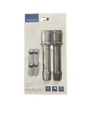 Insignia Portable Handheld Tactical Black  Silver LED Flashlights 2-Pack. New.