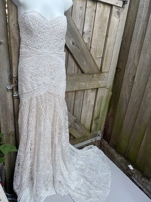 NEU STACEES FIT & FLARE BESTICKT TRÄGERLOS MEERJUNGFRAU HOCHZEITSKLEID UK12 MED