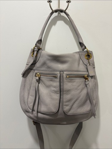 Fossil Women's Gray Leather Hobo Bag with Front Zip Pockets