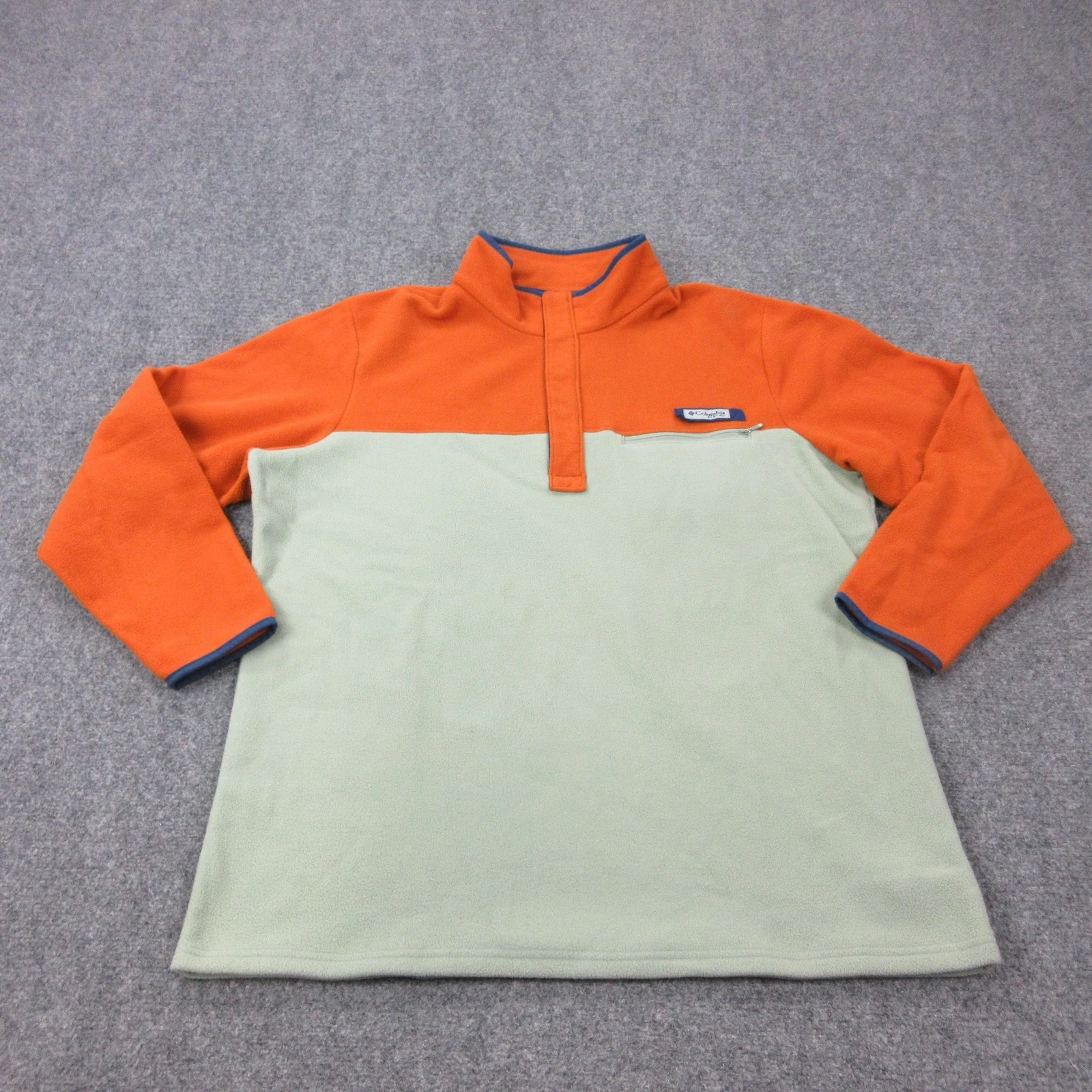 Columbia PFG Pullover Mens XL Orange Green Fleece Mock Neck Thermal Fishing