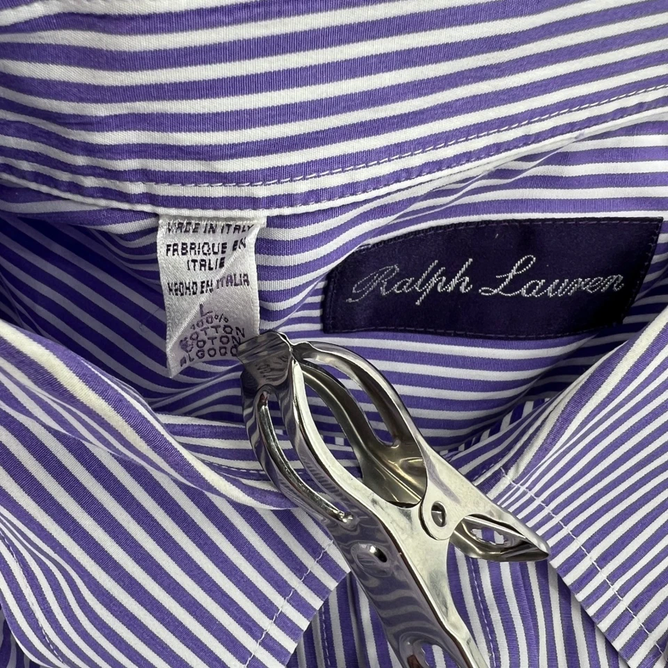 Camisa Ralph Lauren Etiqueta Púrpura 100% Algodón Rayas Hecha en Italia Abotonada L Foto 4 de 4