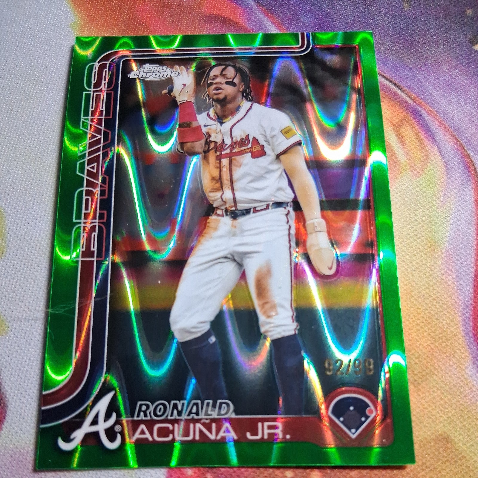 2025 Topps Chrome Ronald Acuna Jr. Green Raywave Refractor 92/99#257