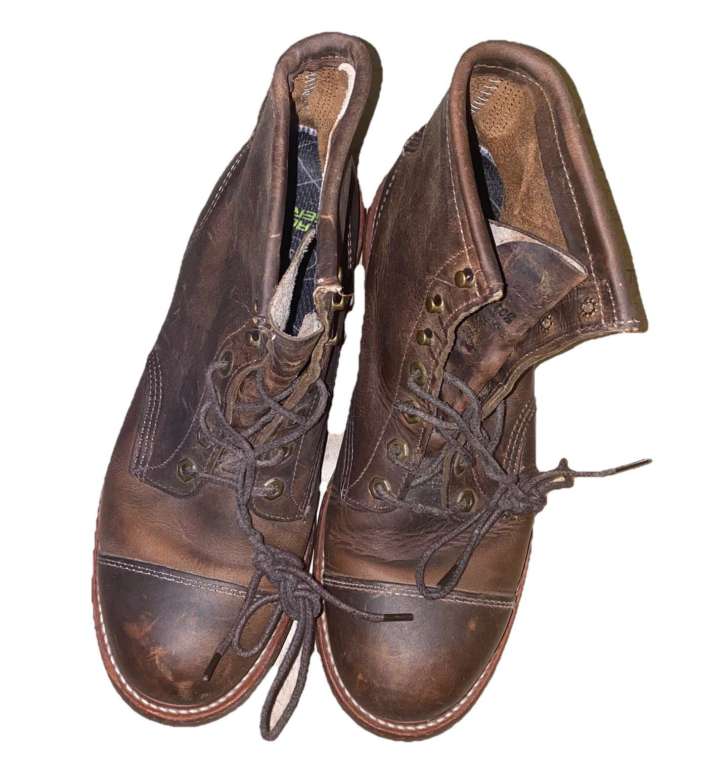 SAOLA Stivali LL Bean da uomo 10 5 Katahdin Iron Works in pelle marrone con suola Gro Cord