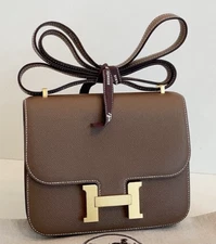 Hermes Constance Mini Epsom 2Way Shoulder Bag Crossbody Gray Gold Women Classic