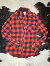 Cat Jack Red Plaid Flannel Button Down Shirt Size Medium 7/8
