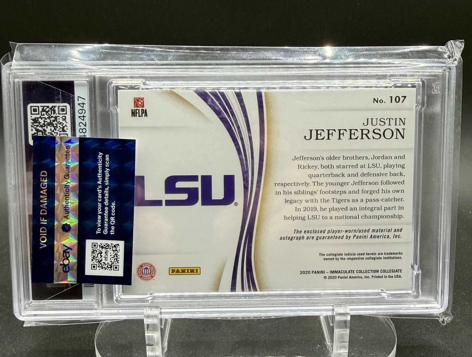 2020 Panini Immaculate Coll. Justin Jefferson /49 PSA 9 POP 2, Patch Auto RC view 3