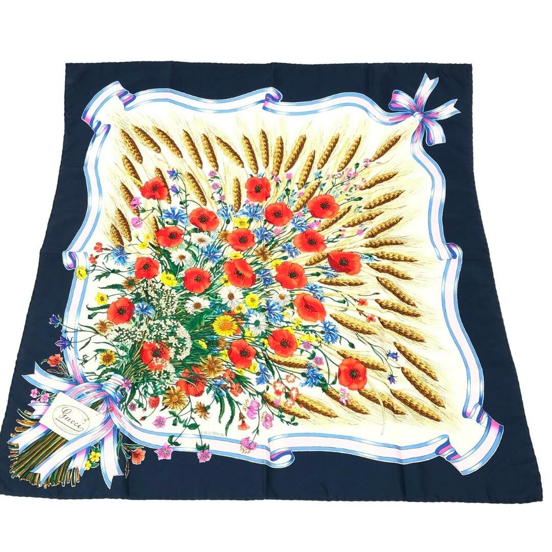 Vintage Gucci Flora Navy Silk Scarf 100 Ladies 240001148469